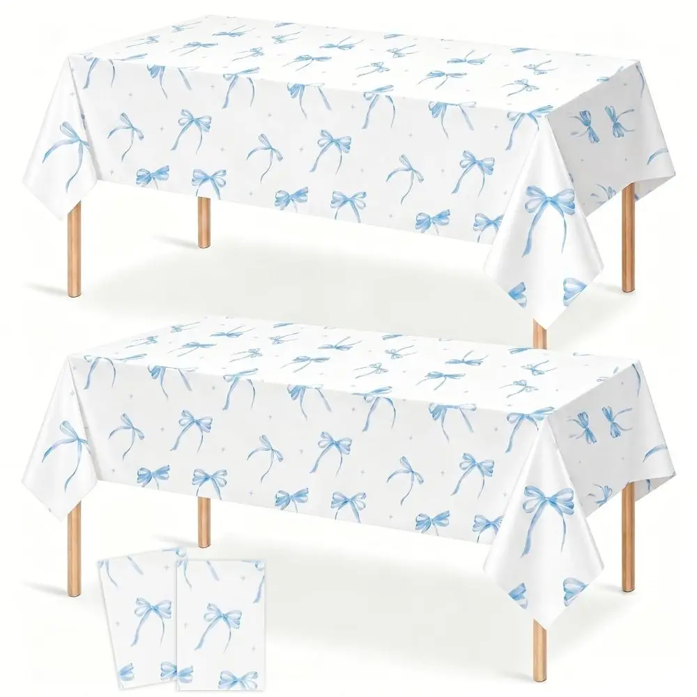 Cute Bow Birthday Theme Table Clothes Disposable Plastic Table Cover Waterproof Rectangular Tablecloth for Girls Kids