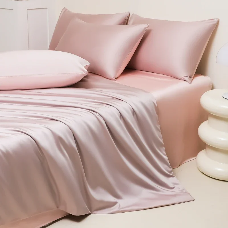 2024 New Ice Silk Bedding Set Summer Cold Duvet Quilt Cover Flat/Fitted Sheet With Pillowcases Bed Linen Full Queen King Size