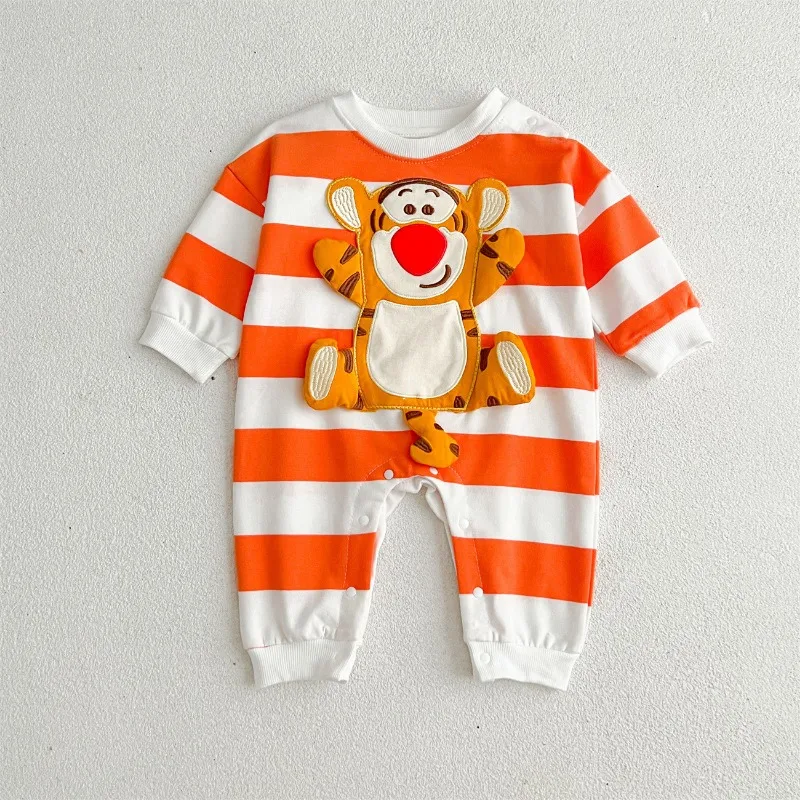 Trendy Tigger Shape Baby Autumn Jumpsuit 0-2 Years Old Male and Female Baby Sweatshirt Style Outing Crawler Cute Striped Tiger