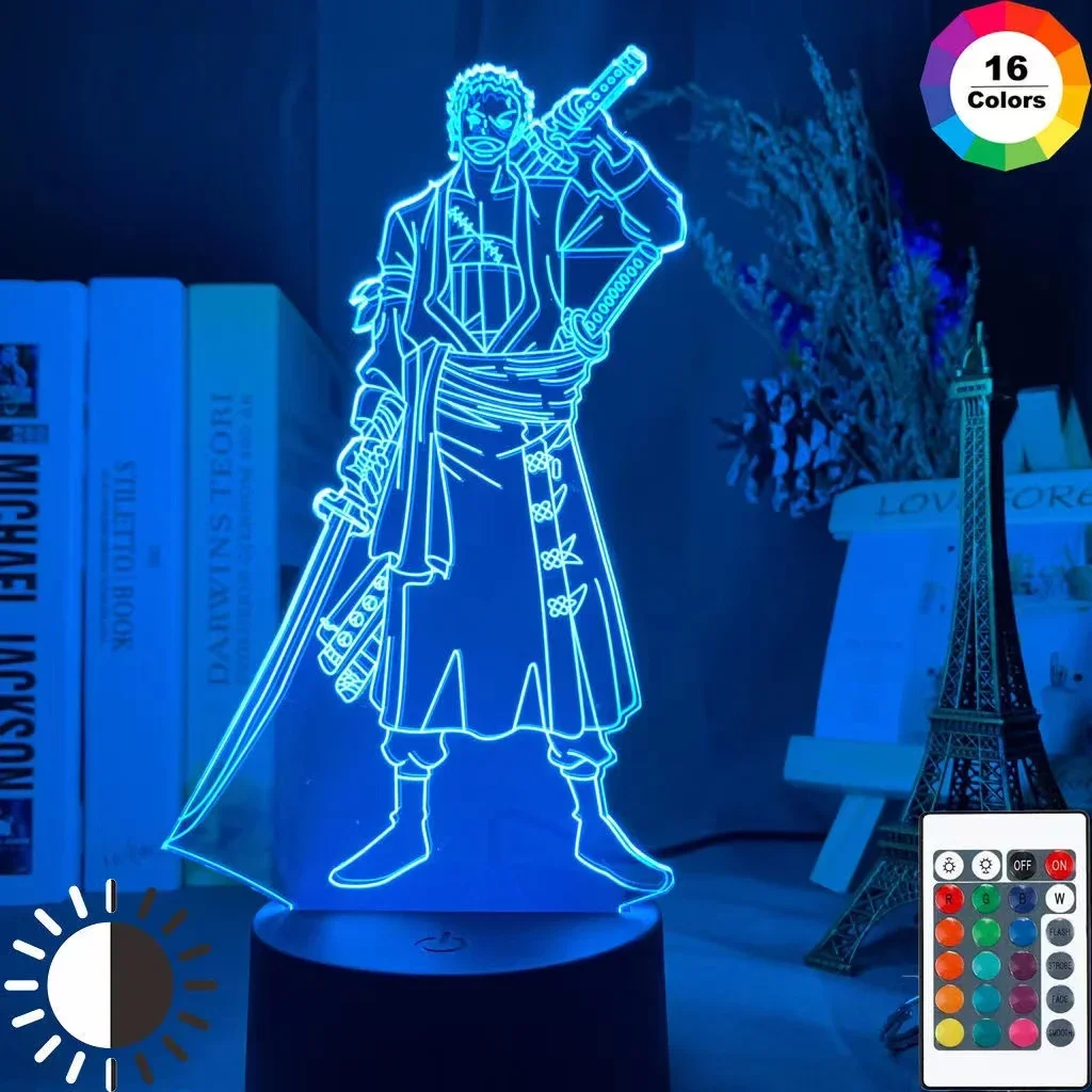 Anime One Piece LED Night Light Cartoon Luffy Roronoa Zoro Illusion Table Lamp Desktop Decor Action Figures Toy Birthday Gift