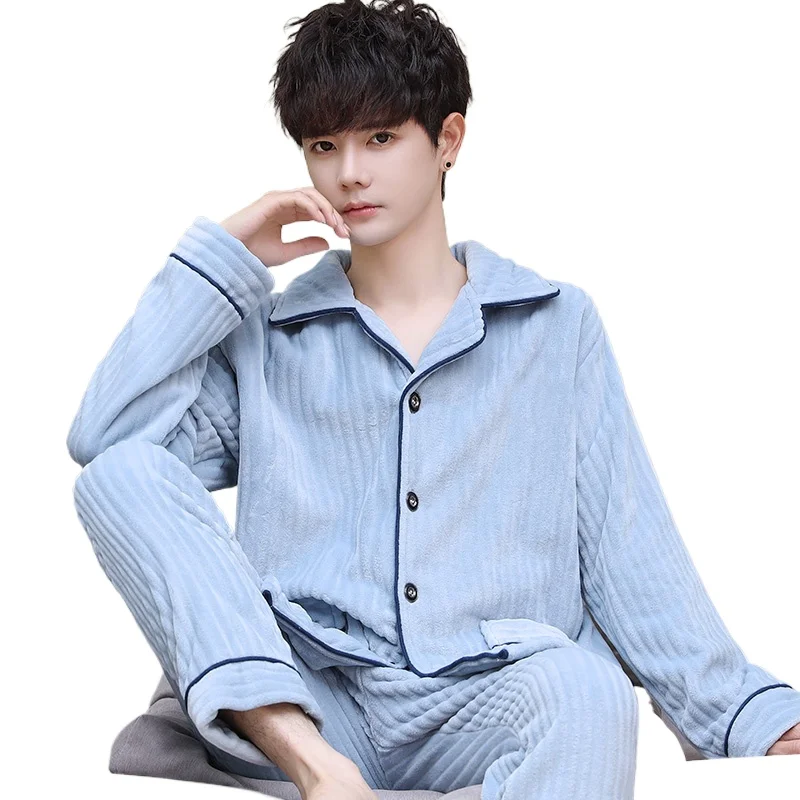 

Men's Thickened Underwear Sets Men's Pajamas New Spring Autumn Suit Fleece Coral Fleece Loungewear Flannel Can Be Worn Outside