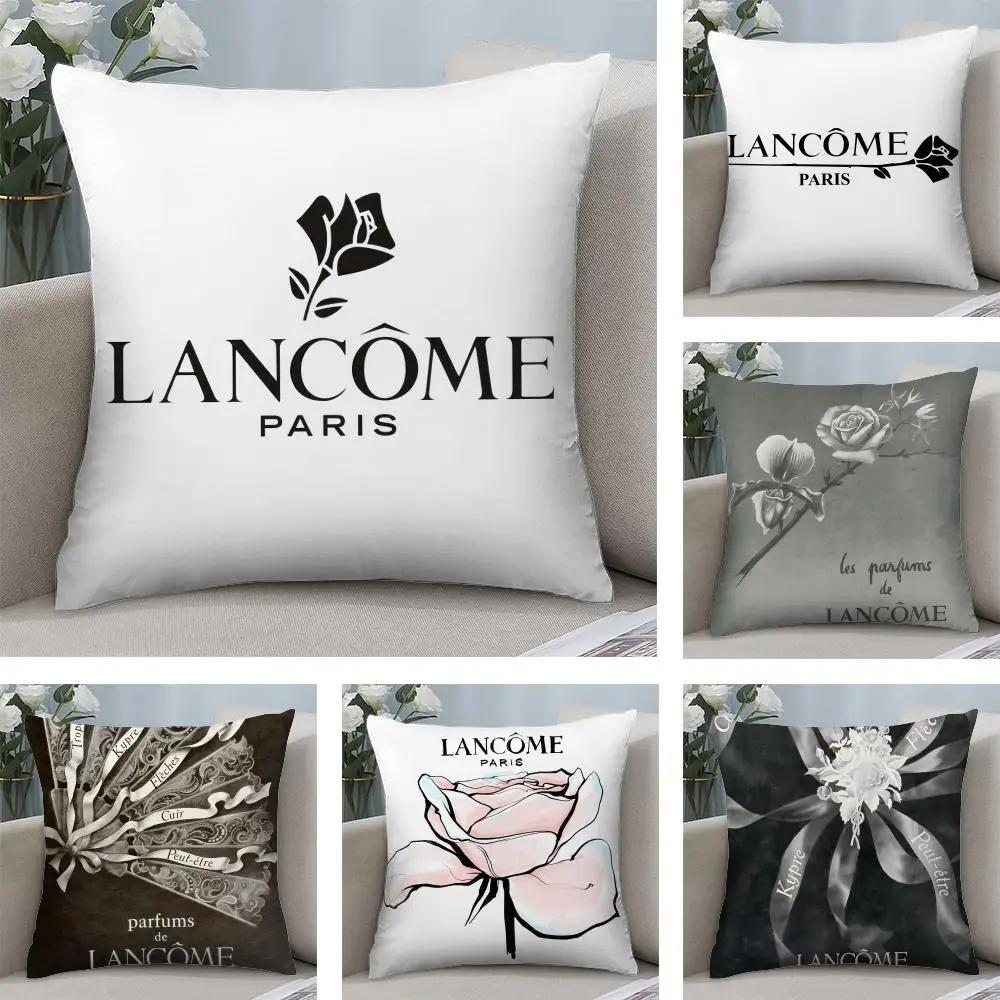 Funda de cojín con logotipo de Fashion-L-Lancome, funda de cojín cuadrada de felpa corta con estampado de doble cara, decoración de cojines para el hogar y el sofá