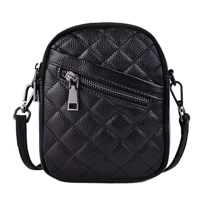 Saco Do Telefone Móvel De Couro Damas, Fragrância Pequena Rômbica, Couro De Vaca De Primeira Camada, Bolsa Crossbody Vertical, Bolsa De Ombro