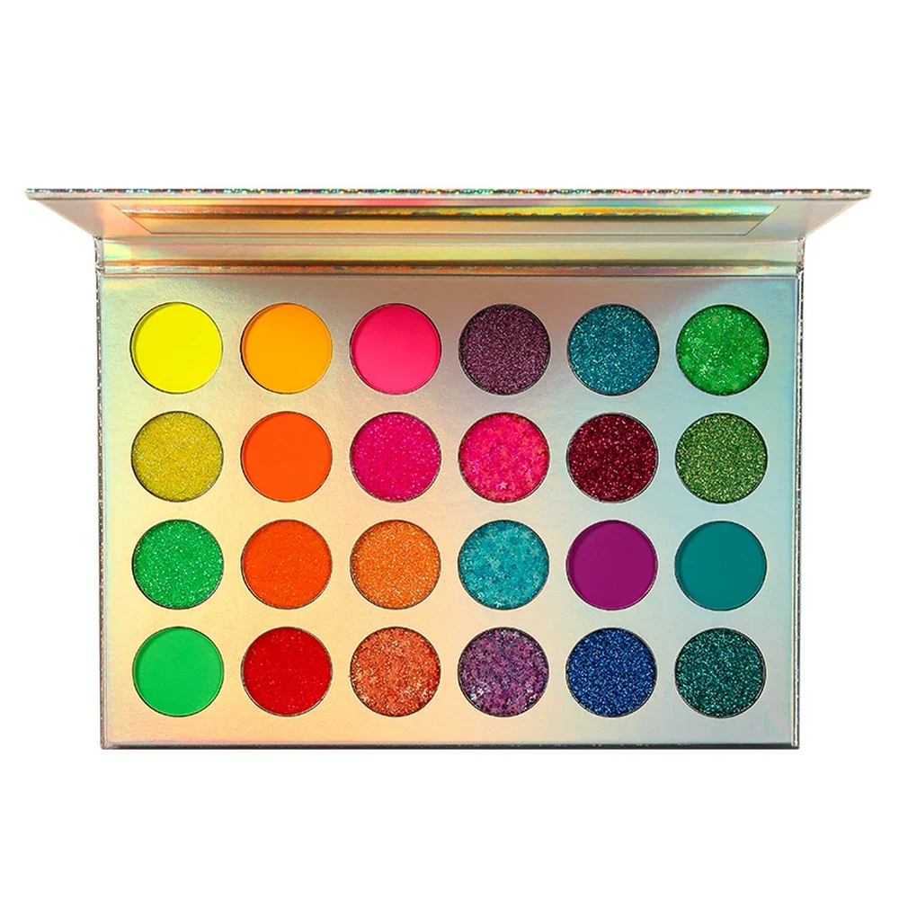 

Private Label Neon Eyeshadows Palette Custom Bulk 24 Colors Bright Luminous Pigment Waterproof Easy To Remove Eyes Makeup Beauty