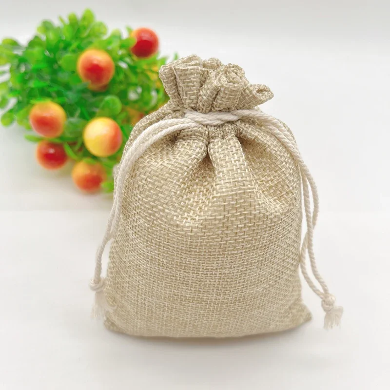 500pcs Burlap Cotton Rope Jute Storage Bags Drawstring Christmas Gift Bags Linen Jute Pouch Webbing Gift Packaging Bag Jute Bag