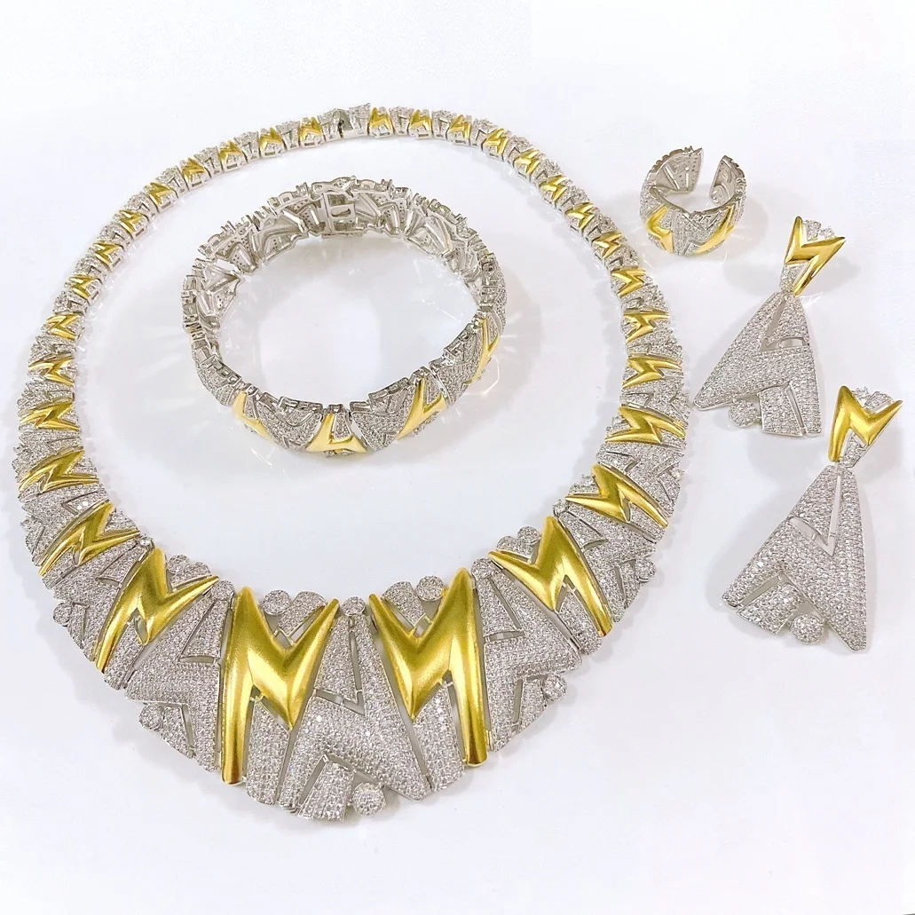 

Ювелирный набор Yulaili Luxury Irregular Noble American Zirconia: очаровательное колье, браслет, серьги и кольцо для свадьбы.