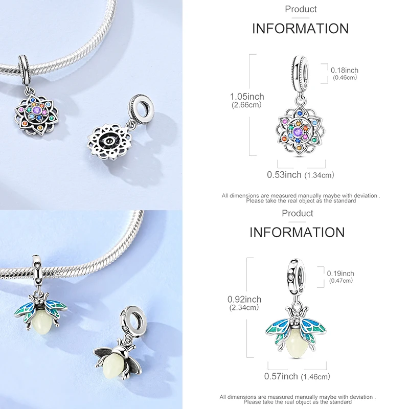 925 Sterling Silber Charm-Perlen Leuchtturm Walhai Meerjungfrau Kunstpalette Axolotl Glühwürmchen DIY Armband Halskette Geschenk für Frauen – Detail 6