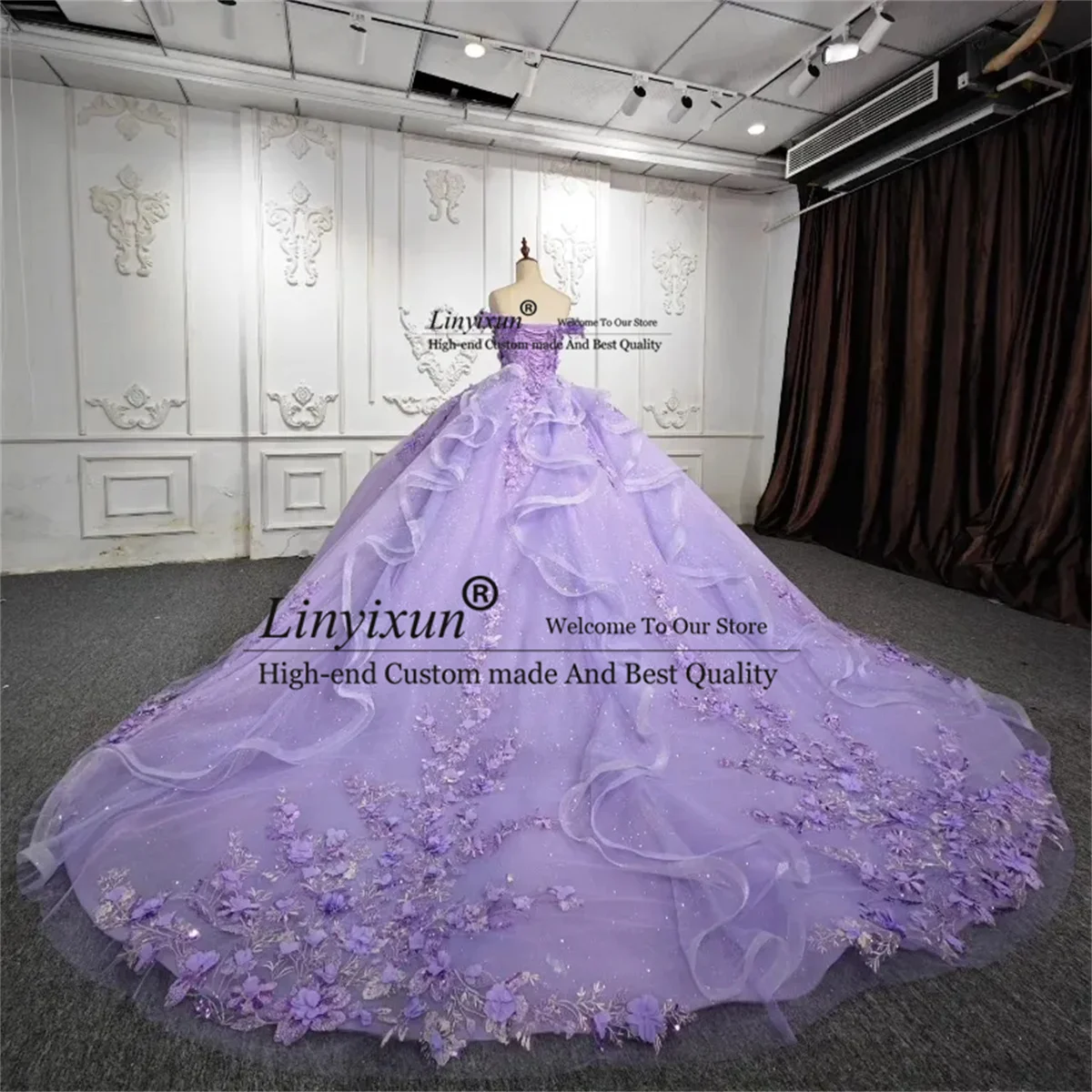 

Princess Ball Gown Quinceanera Dresses 3D Floars Applique Lace Corset Sweet 16 Gown Off Shoulder Customized Vestido De 15 Anos