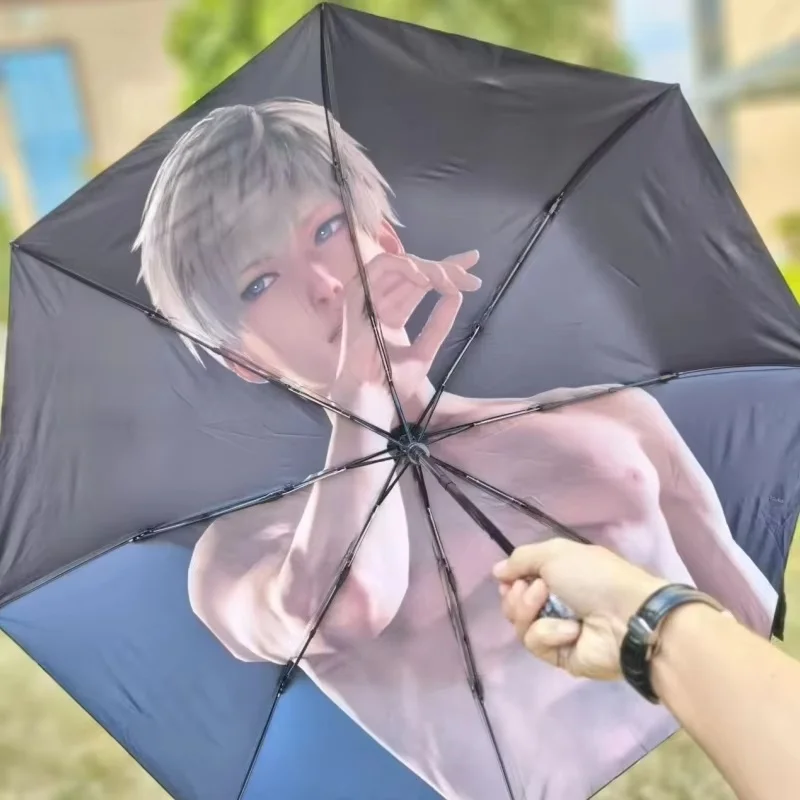 Game Love And Deepspace Sylus Cosplay Vinyl Umbrella Collapsible Rainshade Outdoor Sun Parasol Sunny Rain Dual-Use Xmas Gift