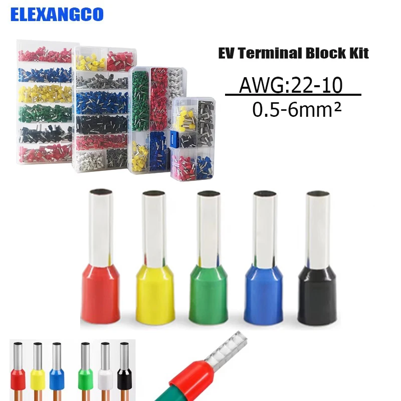 200-700Pcs EV Tubular Pin Terminal Sets Electrician-Grade Wiring Terminals Kit with Multiple Sizes0508/7508/1508/2508/4009