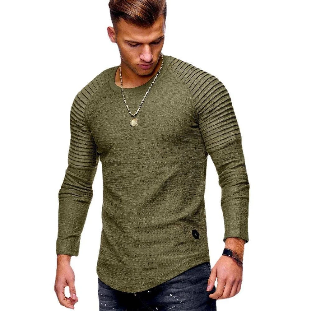 Winter Long Men's T-Shirt Casual Cleanfit PU Leather Nine Sleeve Citywalk Standard Fit Flocking Process Non-fading for Middle...