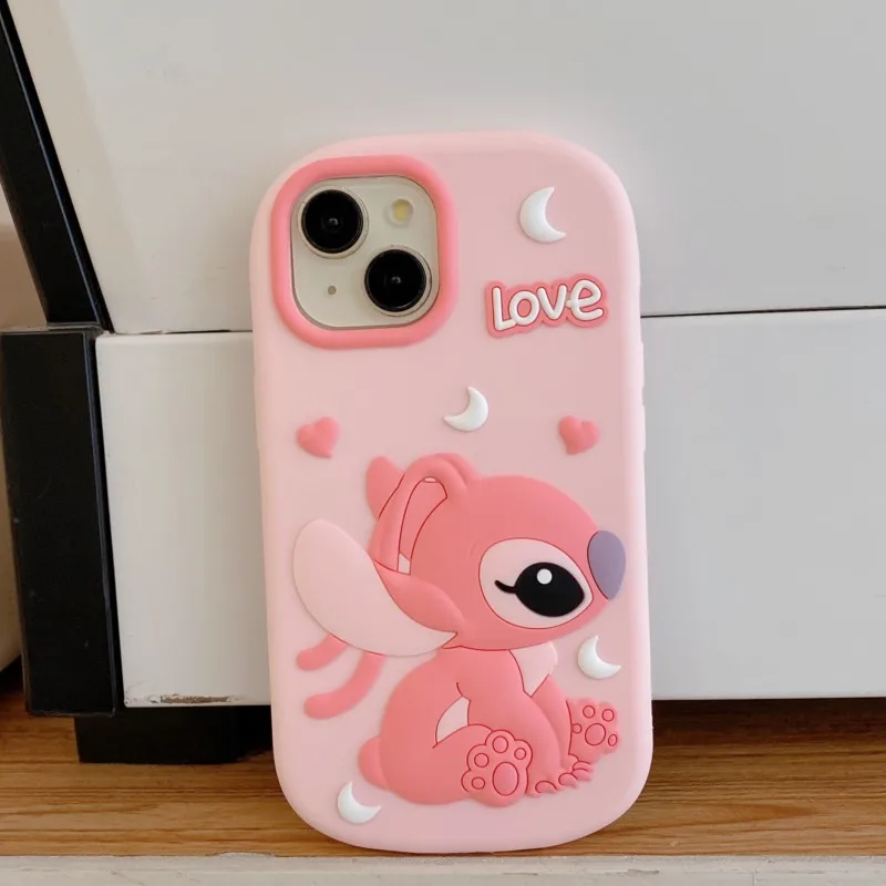 2026 Neue Niedliche 3D-Cartoon-Paar Stitch Silikon-Handyhülle für iPhone 17 17 ProMax 16 15 14 13 Pro Max Sturzsichere Schutzhülle