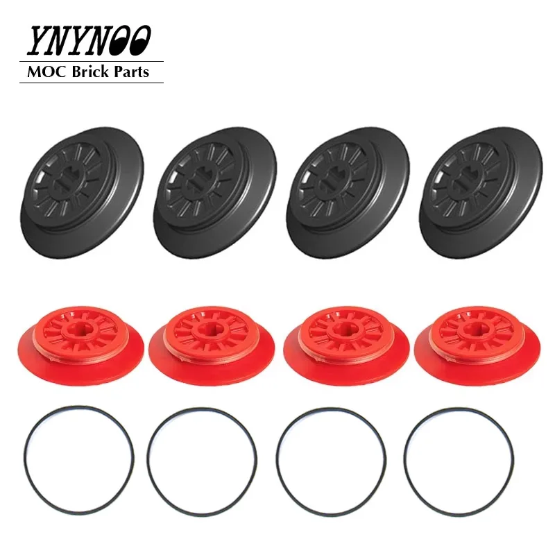 4Pcs/Lot Technical Parts 57999 Train Wheel Spoked Axle Hole Black Rubber Friction Band Blocks Brick for 10254 Train Track Toys