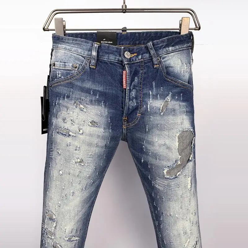 

2025 New D2 Jeans Men's Slim Fit Faion Brand Hole Patch Cool Sle Long Pants Casual Breathable Comfortable Youthful