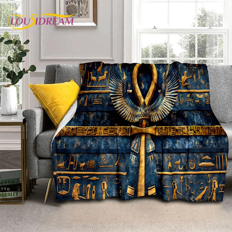 2025 Ancient Egypt Hieroglyphic Mythology Wall Painting Blanket,Soft Throw Blanket for Home Bedroom Bed Sofa Cover Child Gift