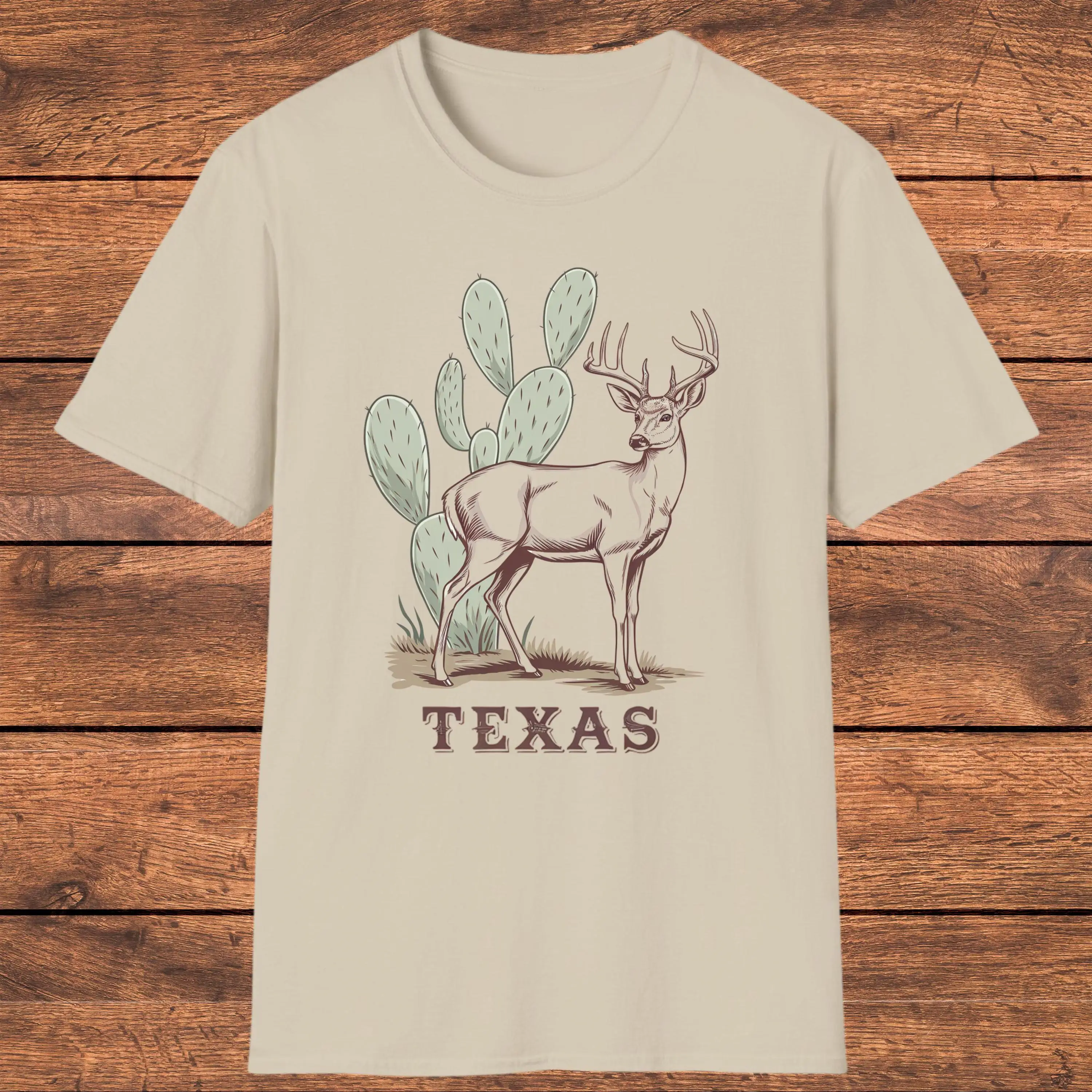 

Texas Deer and Cactus T Shirt Vintage Western Wildlife Desert Nature Souvenir Rustic Outdoor Adventure