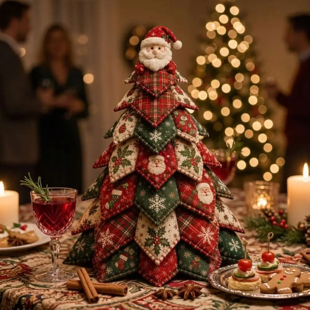 Vintage Style DIY Quilted Christmas Tree Kit Beginner‑Friendly Snowman Elk 3D Tabletop Christmas Sewing Kit Santa Claus Girl