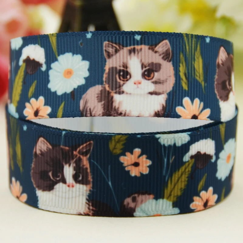 22mm 25mm 38mm 75mm Cat pattern cartoon printed Grosgrain Ribbon party decoration 10 Yards satin ribbons