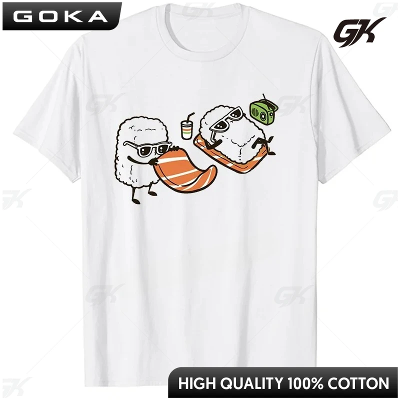 

Funny Cartoon Sushi Unisex Black White Graphic Printed T-Shirt Short Sleeve Tee O Neck Tops Tshirt Harajuku Streetwear T Shirt