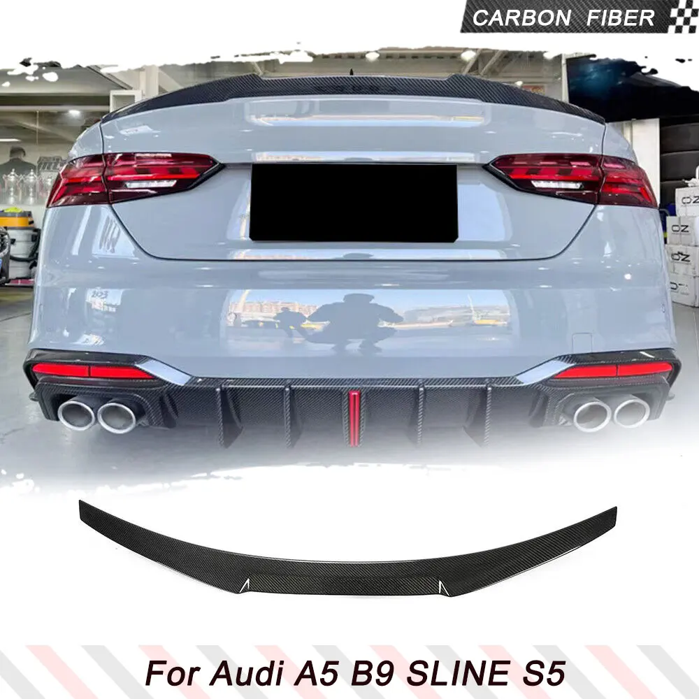 Carbon Fiber Car Rear Trunk Boot Lip Wing Spoiler For Audi A5 Sline S5 Coupe Sedan 2017-2022 B9 Rear Trunk Racing Spoiler Wing