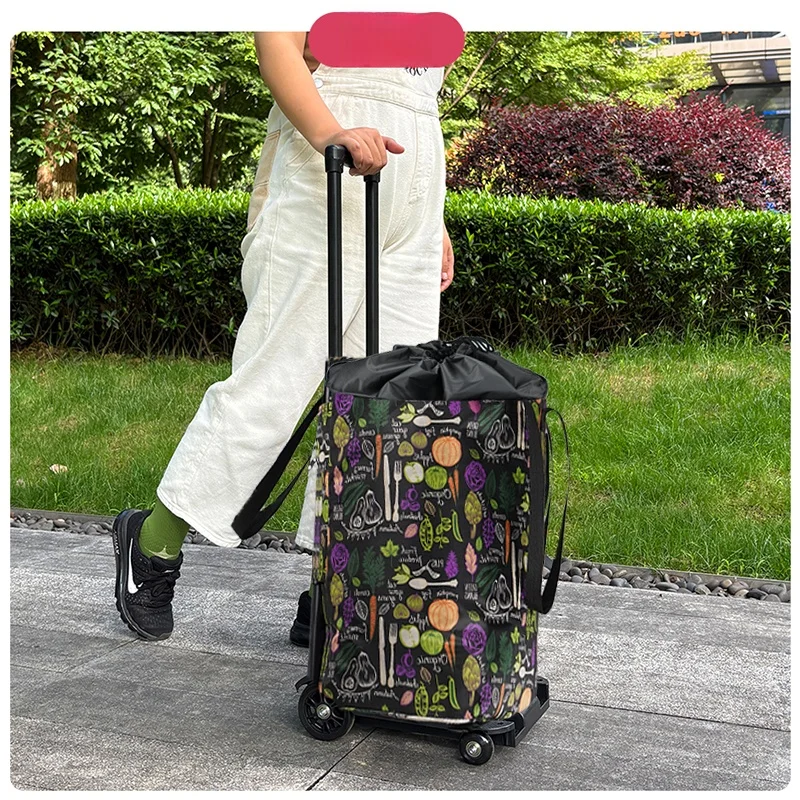 Portable Folding op Cart with Retractable Handle And Universal Wheels for Vegetable Bung And Household Storage - Detail 1