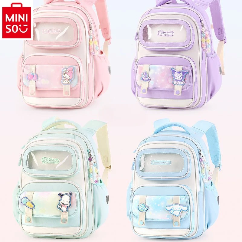 MINISO 2025 New Cartoon Hello Kitty Reducing Burden, Large Capacity Backpack, High Quality Nylon Backpack for Students