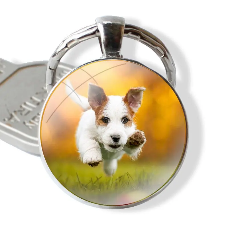 Keychain Handmade Glass Cabochon Key Ring Holder Pendant Key Chains Jack Russell Terrier Six Feet People