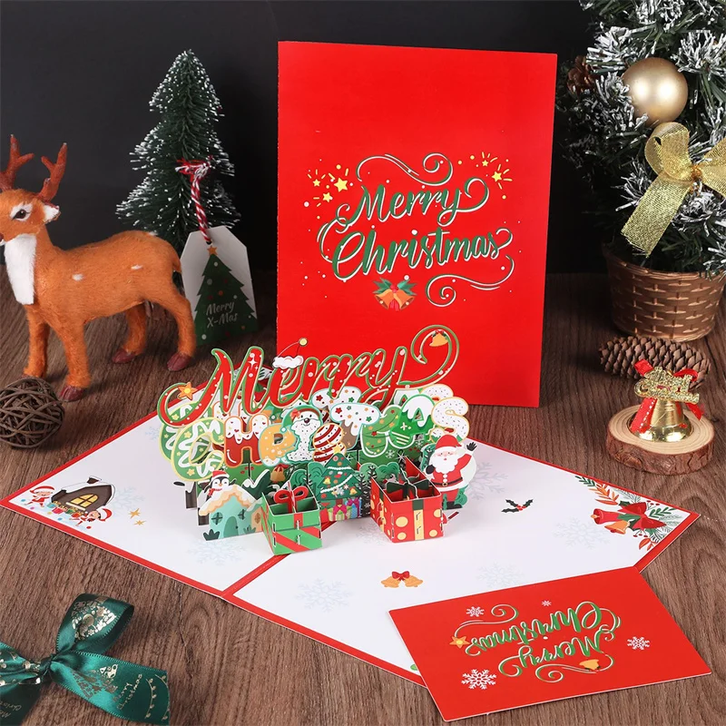 

Merry Christmas 3D Cards Christmas Tree Winter Gift Pop-Up Cards Christmas Decoration Stickers New Year Greeting Cards