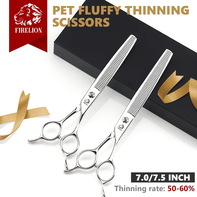 ペットグルーミングはさみ-firelion-犬用ヘアカットシザー-70-75インチ-440c鋼-犬用ストレートふわふわ薄毛はさみ