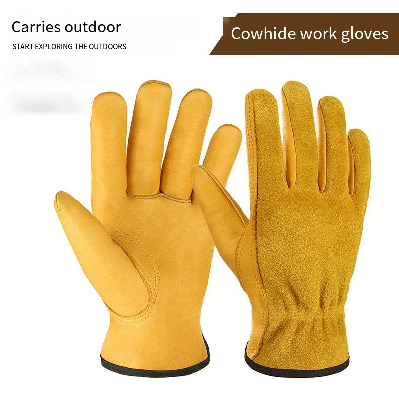 Cowhide Welding Gauntlets Yellow Welding Glove Fire Resistant Soldering Accessory for Welding Cooking Baking Fireplace