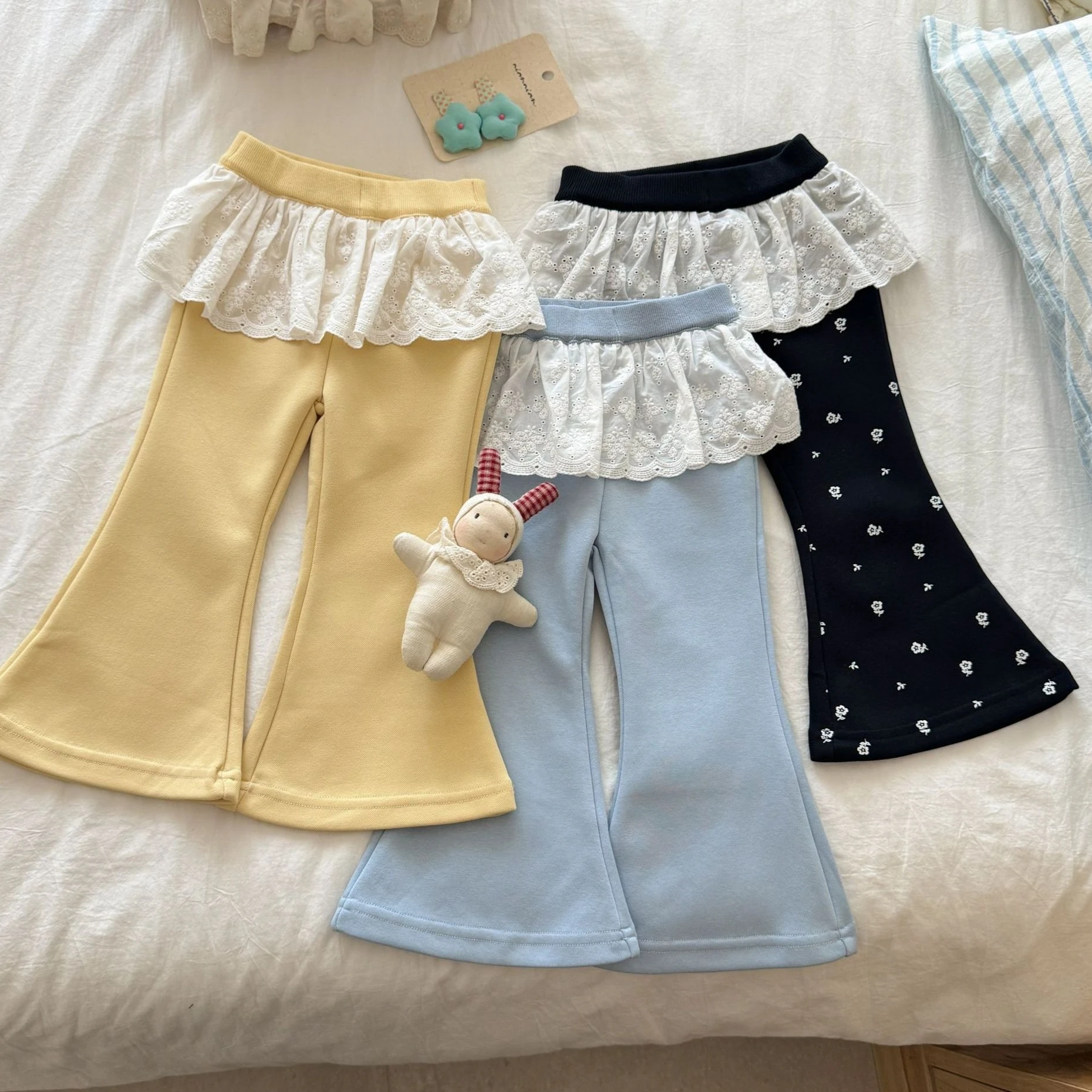 Girls Pants 2026 Spring and Autumn New Children's Clothing Korean Style Girl Baby Foreign Style Lace Horn Guard Pants