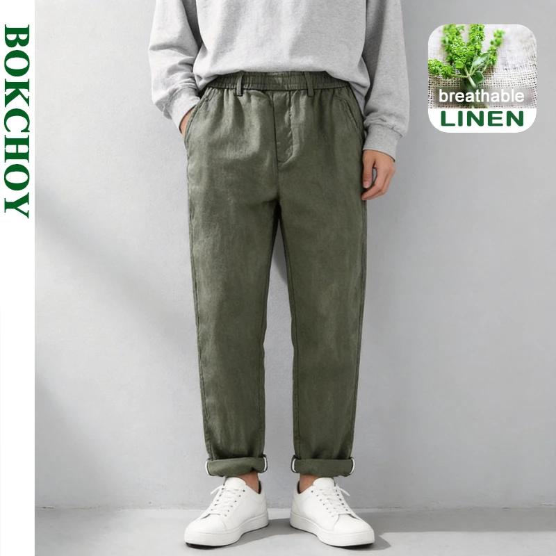 

2026 Spring Summer New, Thin Breathable, Pure Linen, Pants for Men, Loose and Soft, Elastic Waist, Summer Pant EC1376