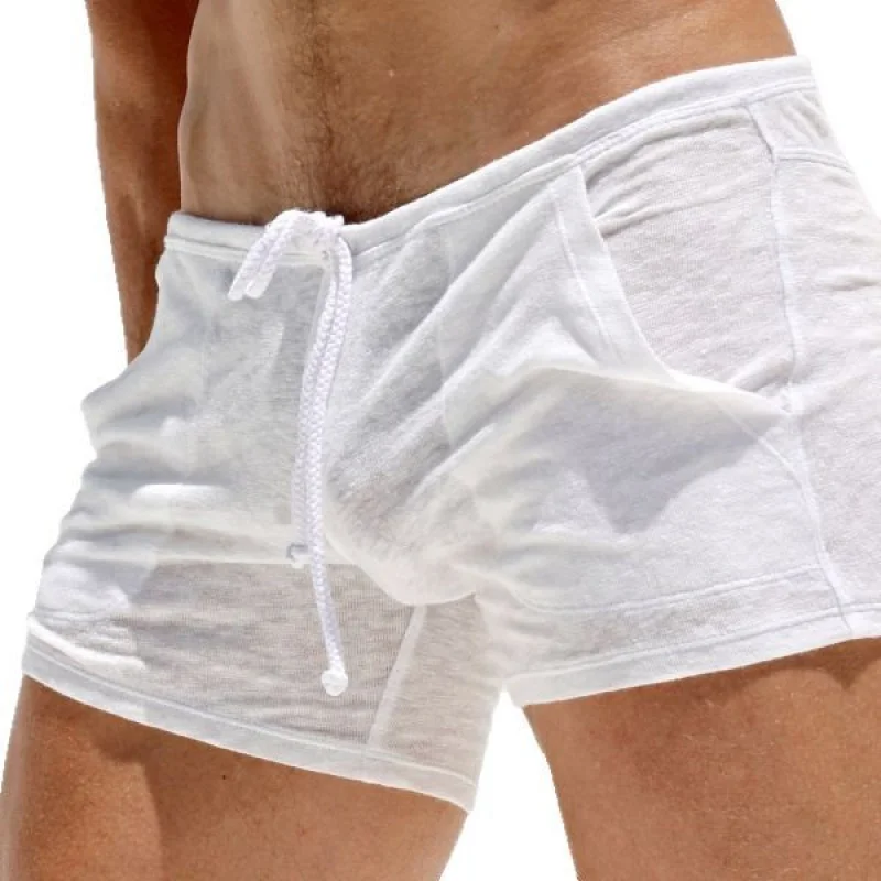 2025 Men's solid color breathable and sexy lace-up shorts Ultra-thin casual fashion fitness sport pants