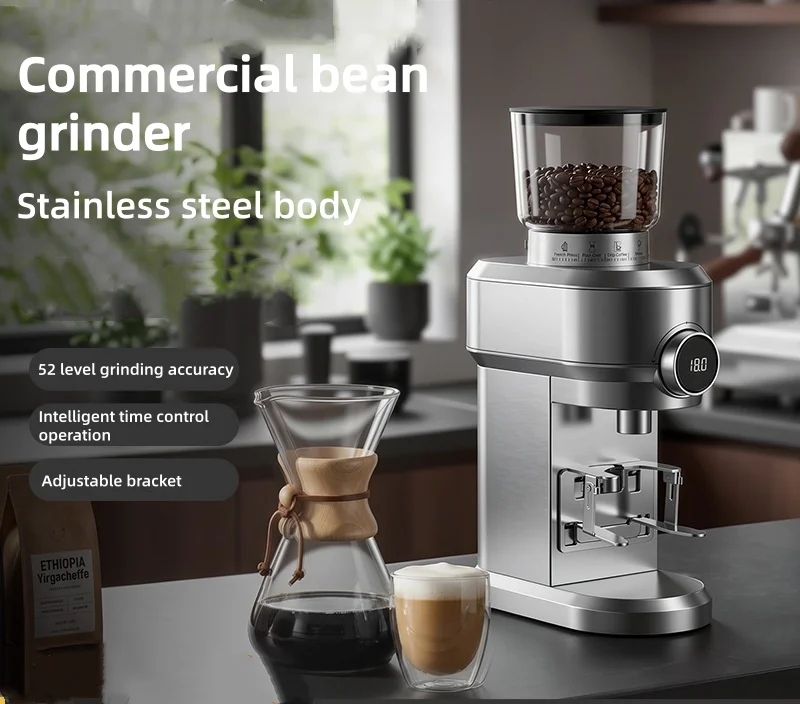 Fully Automatic Coffee Grinder with Smart Timer, Conical Burr Commercial Espresso Grinder, Stainless Steel Electric Coffee Mill
