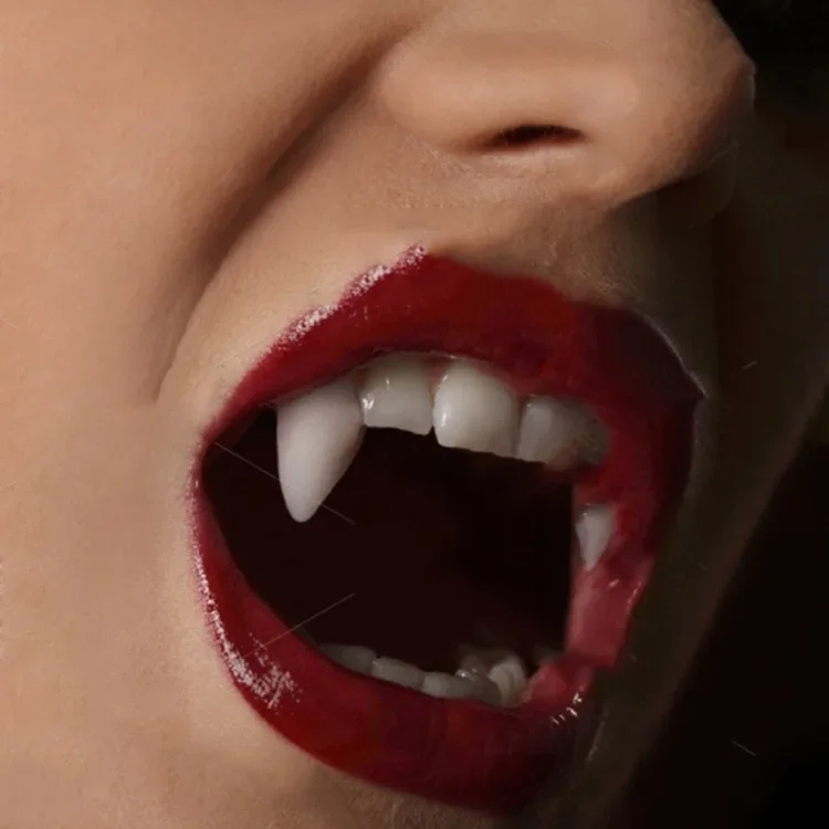 هالوين مصاص دماء الأسنان الأنياب أطقم الأسنان الدعائم زي حفلة الهالوين لتقوم بها بنفسك تأثيري الدعائم كاذبة الأسنان الراتنج الأنياب مع الغراء الصلب