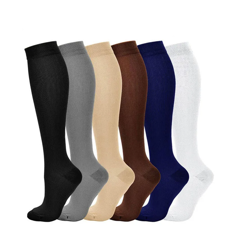 Compression Socks Long Running Socks Solid Color Knee High Nylon Anti-Fatigue Calf Foot Support Stockings Men Women Size S-XXL