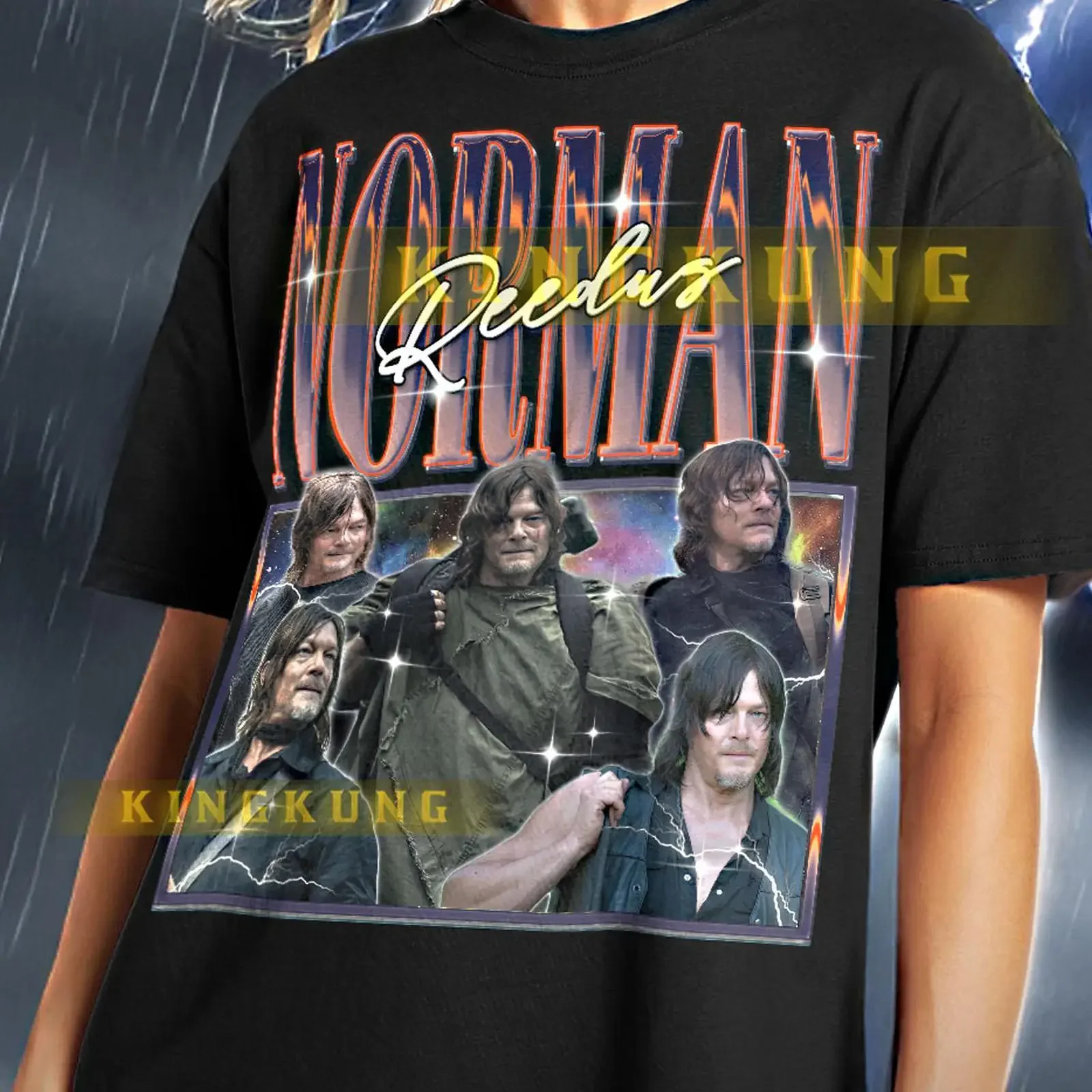 Norman Reedus Bootleg Rap T Shirt Vintage Collage  vintage Washed graphic fashion Comfortable Unisex Soft Stretched