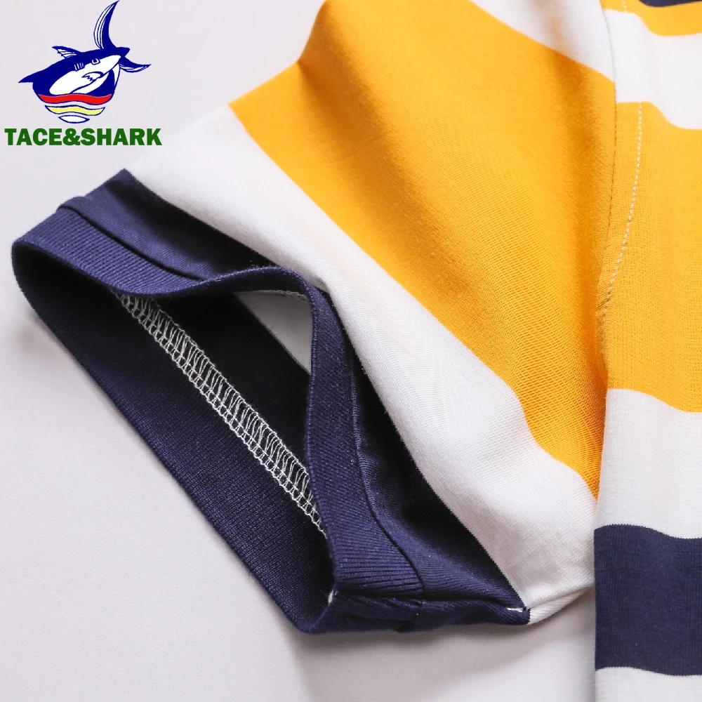 TACE&SHARK 2024 Summer Fashion Yellow Stripes Polo Shirt Brand Shark Camisa Masculina Mens Polos Shirts Clothing 3XL