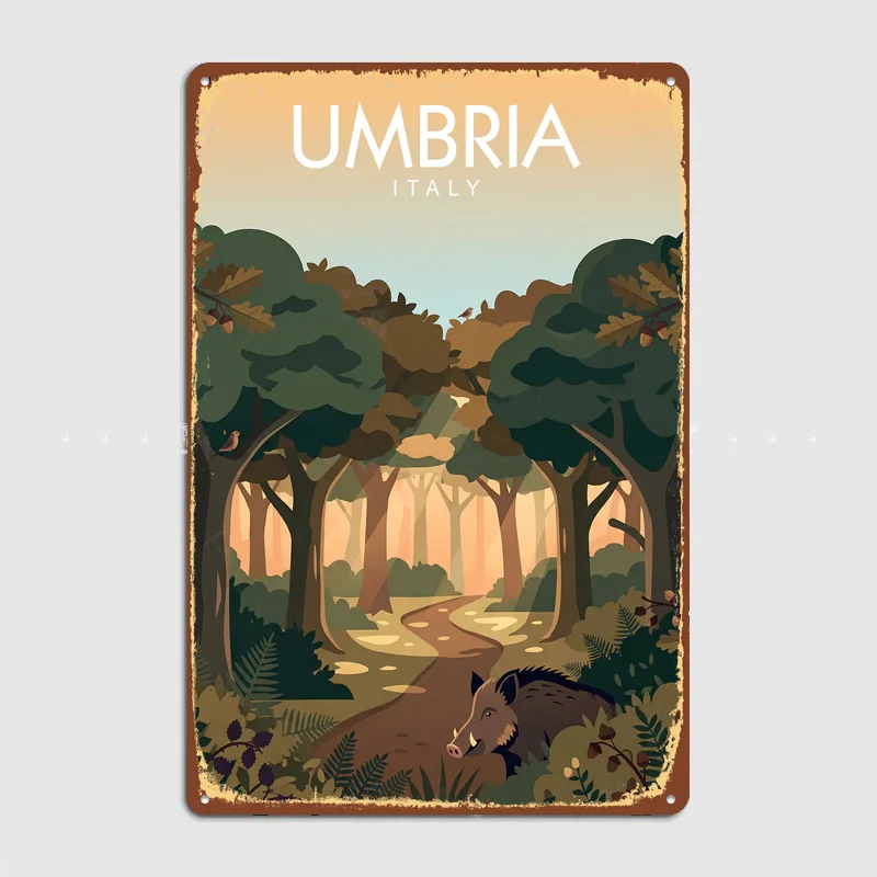 Umbria Italy Forest Travel Poster Metal Posters Living Sign Indoor Outdoor Room Decoration Home Bar Decor Wall Decor