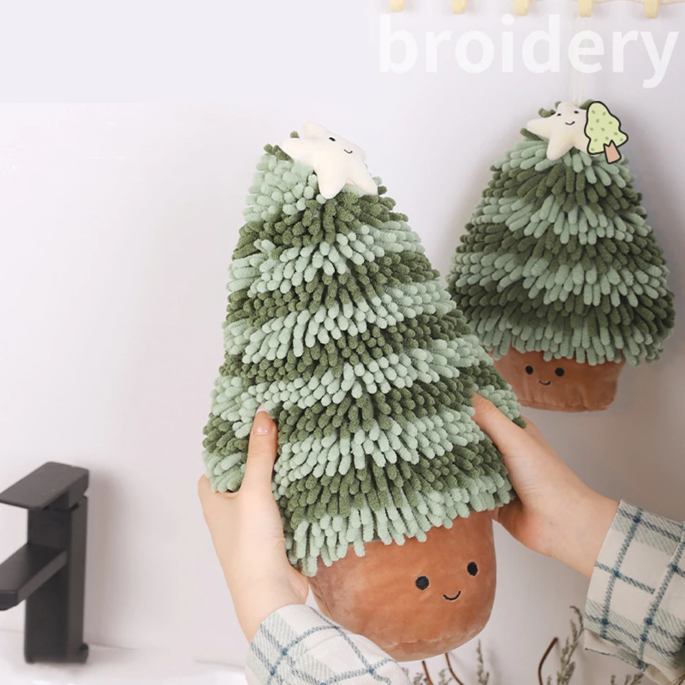 Cartoon Hand Towels Christmas Tree Chenille Hand Rub Doll Multifunctional Cute Christmas Plush Pendant Holiday Gifts Hand Towel