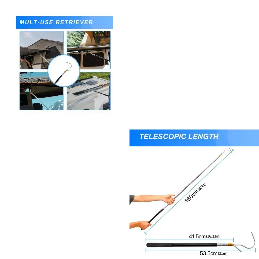 

652F Телескопические стойки для тента для кемперов, металлические выдвижные стойки для тента, тяга 21–63 дюйма