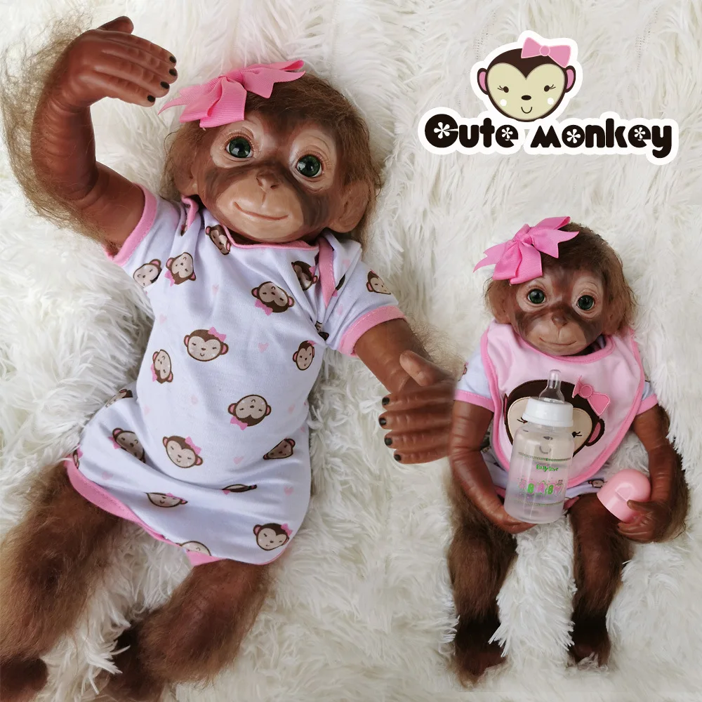 50cm Simulation Soft Vinyl Monkey Baby Doll Toy Soft Lifelike Cute 20 Inch Reborn Monkey Newborn Animal Doll Toy Collection Gift