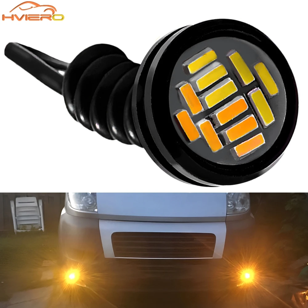 

1Pc 23mm 4014 12smd Car Eagle Eye Light Turn Signal White Yellow Daytime Driving Fog Lamps Trunk Brake Reversing Auto Accessori