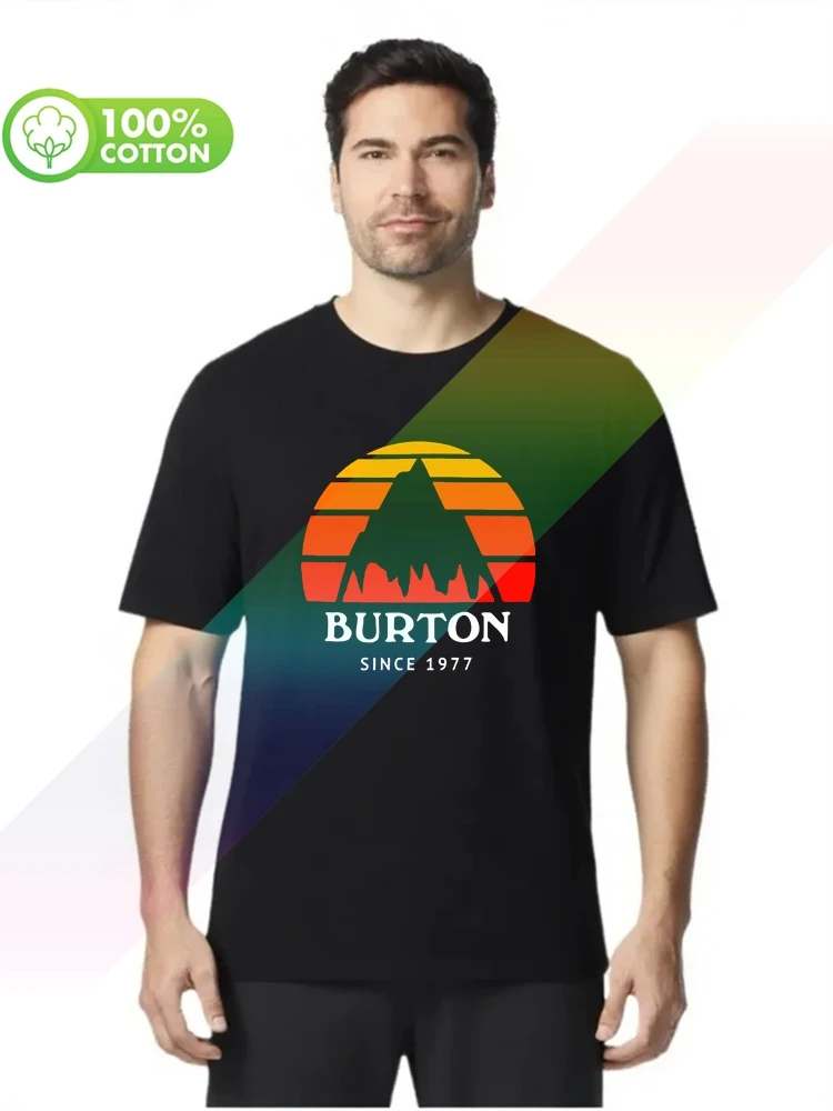 Camiseta 100% de algodón con cuello redondo y peso pesado para hombre, camiseta negra con logotipo de BURTON Snowboards, camisetas S-XXXL