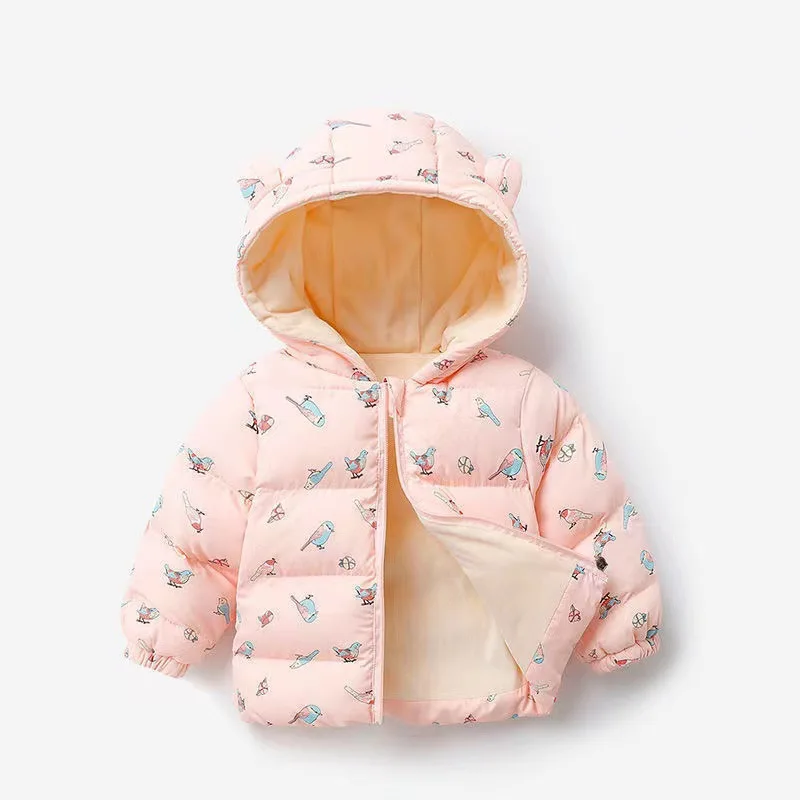 Children Plush and Thick Cotton Jacket Hooded Baby Jacket Boys Fashion Cartoon Print Coat Children Clothing Winter