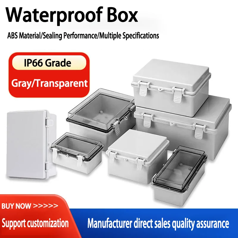 IP66 Waterproof Gray/Transparent Electronic Box - Outdoor Distribution Enclosure Case with Hinge for Instruments PC Plastic
