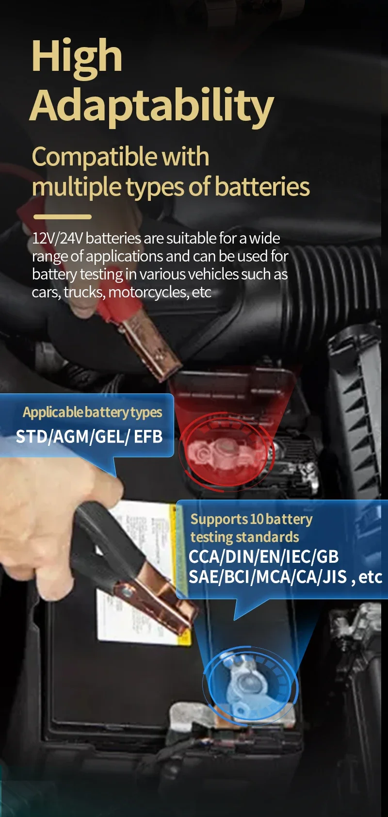 BT17 Automotive Battery Tester Bluetooth Connection OTA Update Car Battery Monitoring Jump Starter Kit