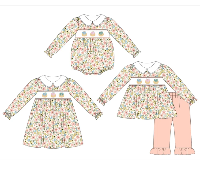 Pink Pumpkin Bow Print Girls Outfit Ruffle Long Sleeve Pyjamas Baby Romper Dress Set 3 Picec Set