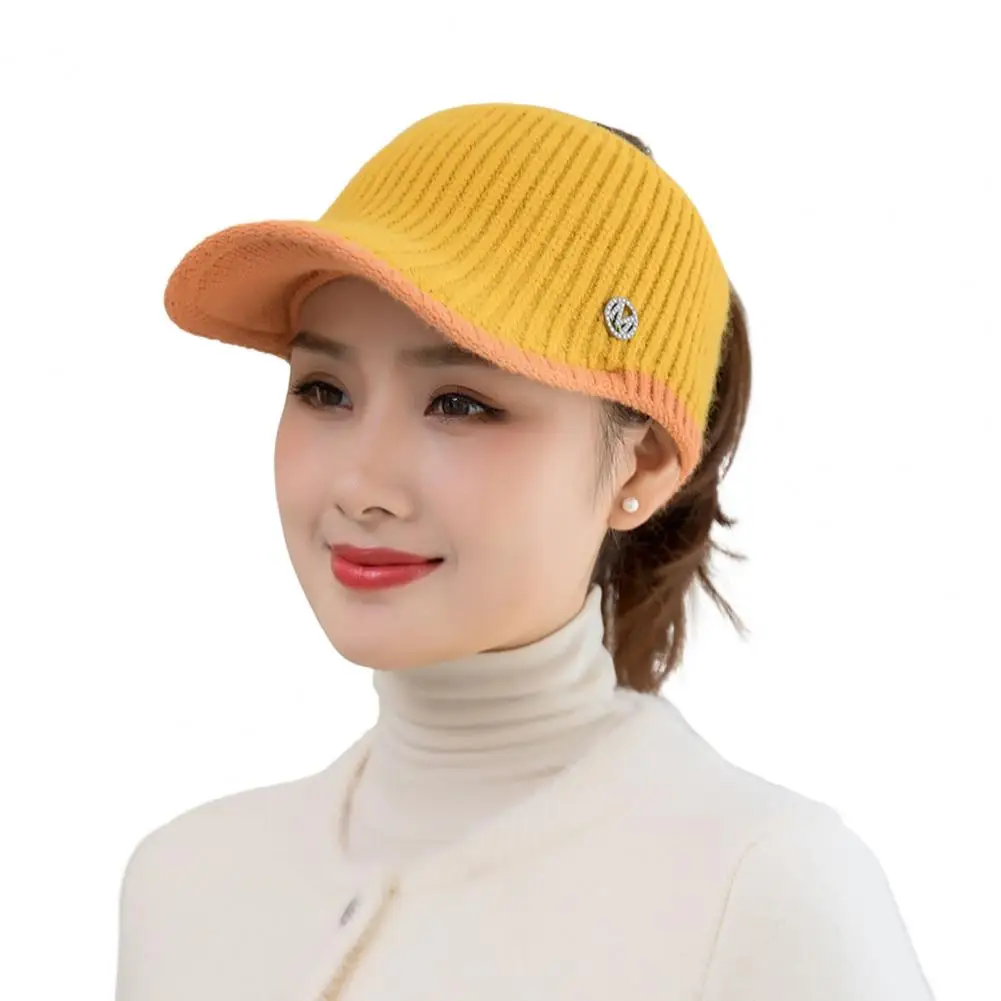 Chic Baseball Cap Washable Stretchy Lightweight Windproof Winter Woolen Yarn Women Visor Hat Knitted Hat Cold Resistant