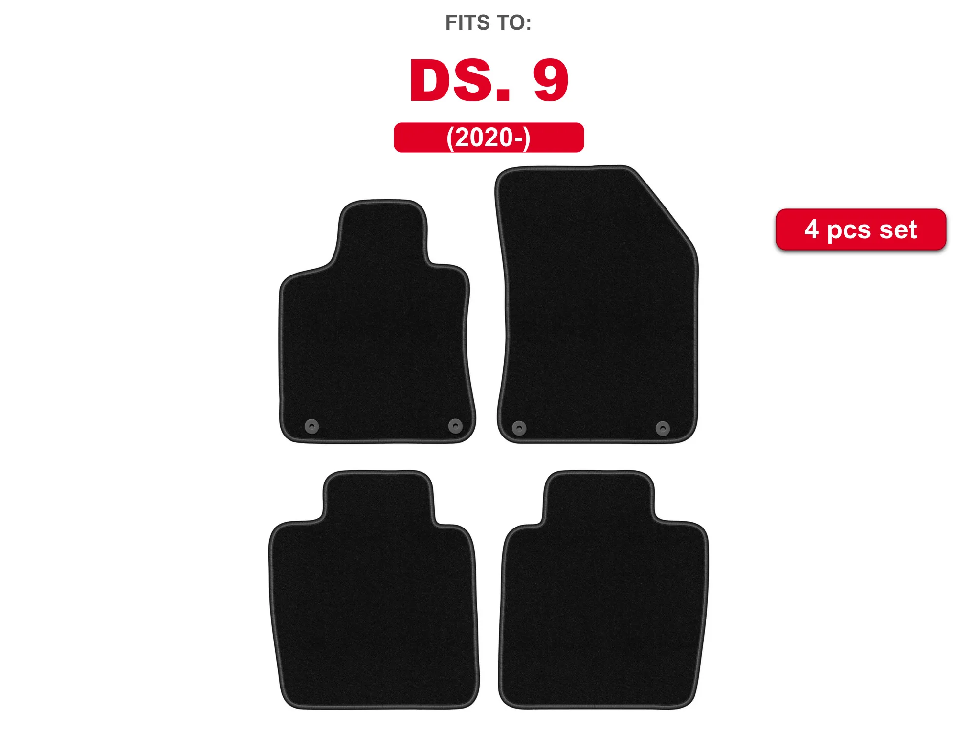 Velours autovloermatten voor: DS. 9 2020-zwarte sedan bijpassende automattenset